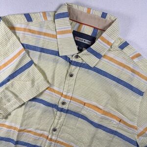 32 Bar Blues Men’s XL Linen Cotton Striped Short Sleeve Shirt